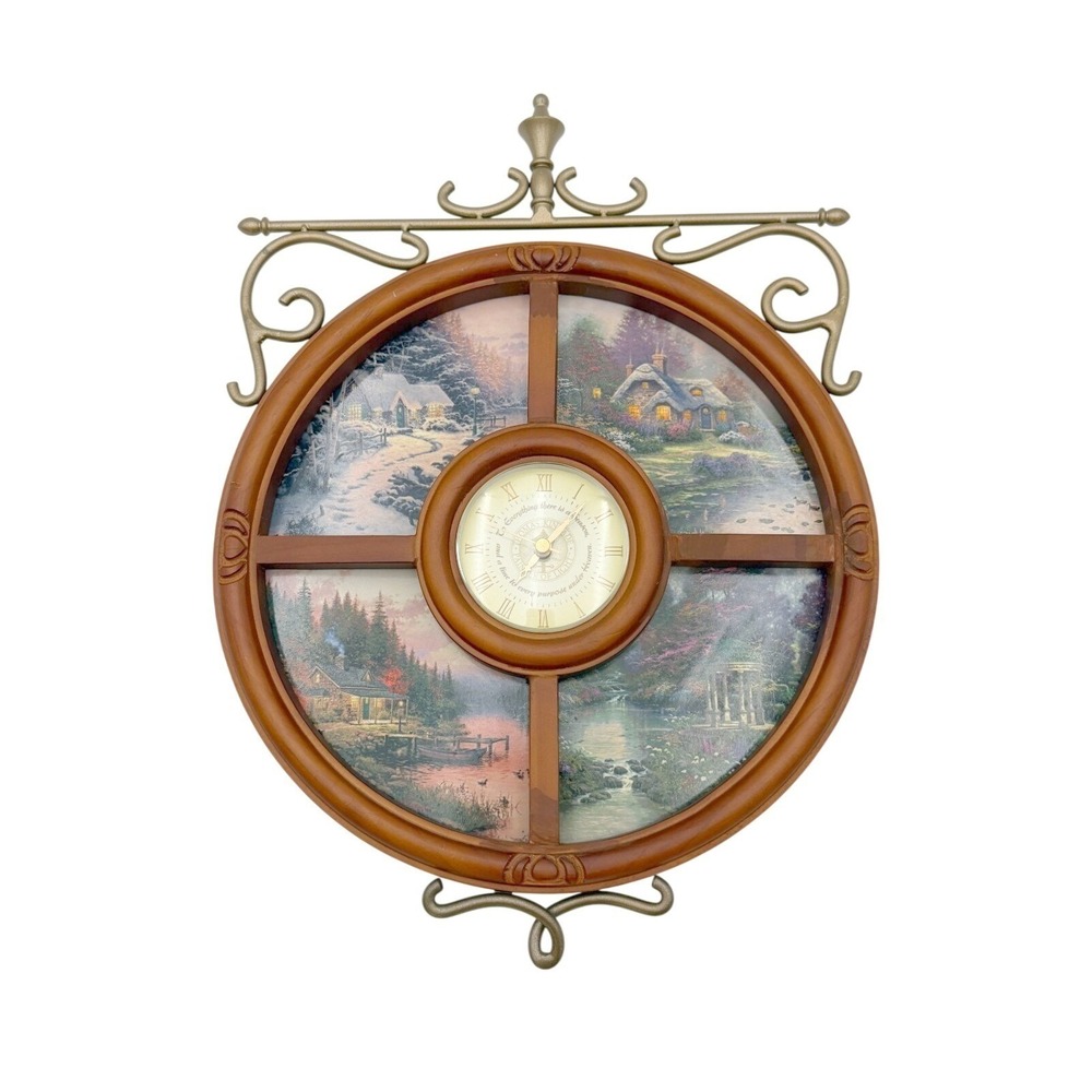 VTG 2003 Thomas Kinkade Seasons Wall Clock 4 Plates Collectible TESTED WORKS
